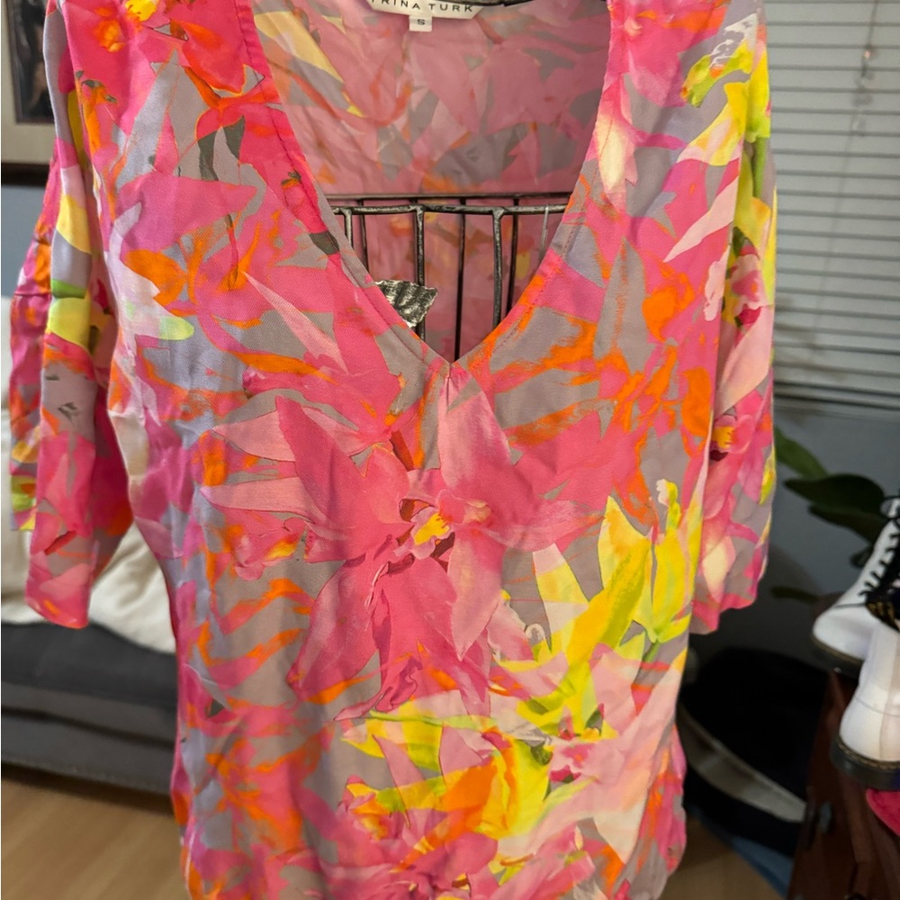 Trina Turk Floral V-Neck Top